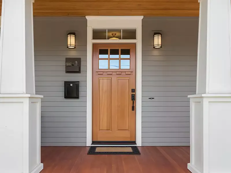 Front door on porch